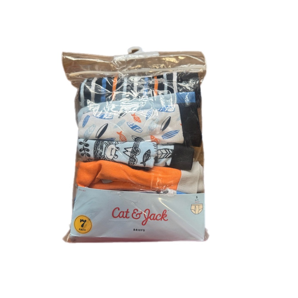 Cat & Jack Briefs Kids Size S 6/7 Blue Orange New 7 Pack Surf Prints 036 01 0917